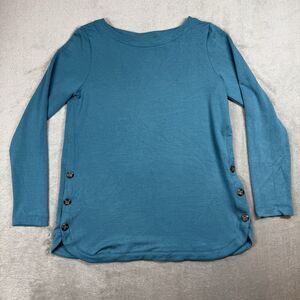 J.Jill Ponte Blouse Women's Small Teal Boat Neck Long Sleeve Minimalist Casual